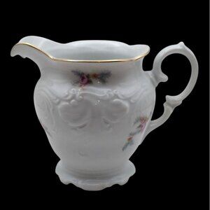 Vintage Wawel Bone China Porcelain Floral Creamer Gold Trim Poland Victorian